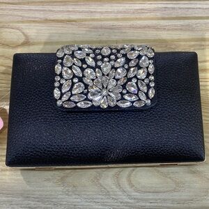 Elegant Black Clutch with Crystal Embellishments